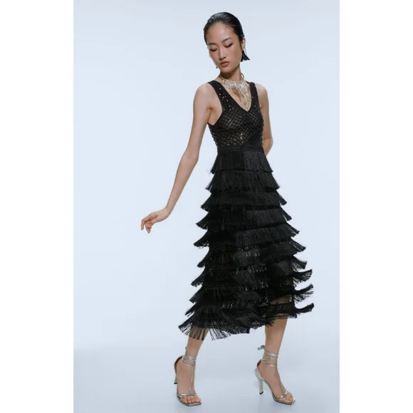 fringed sequin dress zara Zara SEQUIN FRINGE DRESS ZW COLLECTION LIMITED EDITION